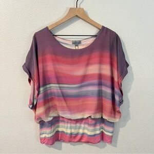 Joseph A. Pastel Multicolor Striped Flowy Chiffon‎ Dolman Sleeve Top Size XL
